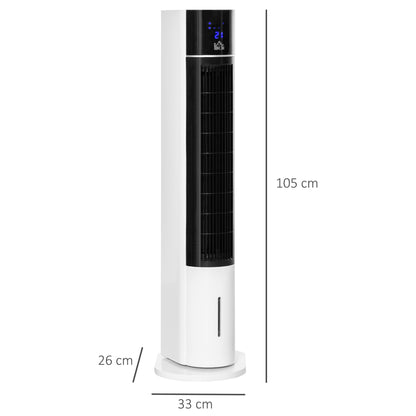 HOMCOM Portable Air Cooler, 3L Tank Evaporative Ice Cooling Tower Fan with 3 Modes, 3 Speeds, Remote, Timer, 60° Oscillating, Portable Swamp Cooler for Home Bedroom, White 
