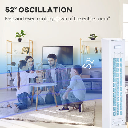 HOMCOM Portable Air Cooler, 3L Tank Evaporative Ice Cooling Tower Fan with 3 Modes, 3 Speeds, Remote, Timer, 60° Oscillating, Portable Swamp Cooler for Home Bedroom, White 