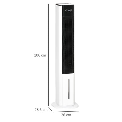 HOMCOM Portable Air Cooler, 6L Tank Humidifier Evaporative Ice Cooling Fan Water Conditioner Unit with 3 Modes, 3 Speed, Remote, Timer, Oscillating for Home Bedroom, White 