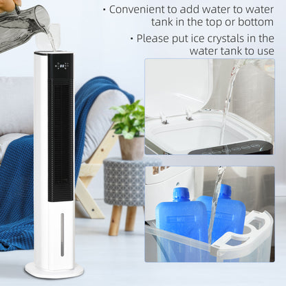 HOMCOM Portable Air Cooler, 6L Tank Humidifier Evaporative Ice Cooling Fan Water Conditioner Unit with 3 Modes, 3 Speed, Remote, Timer, Oscillating for Home Bedroom, White 
