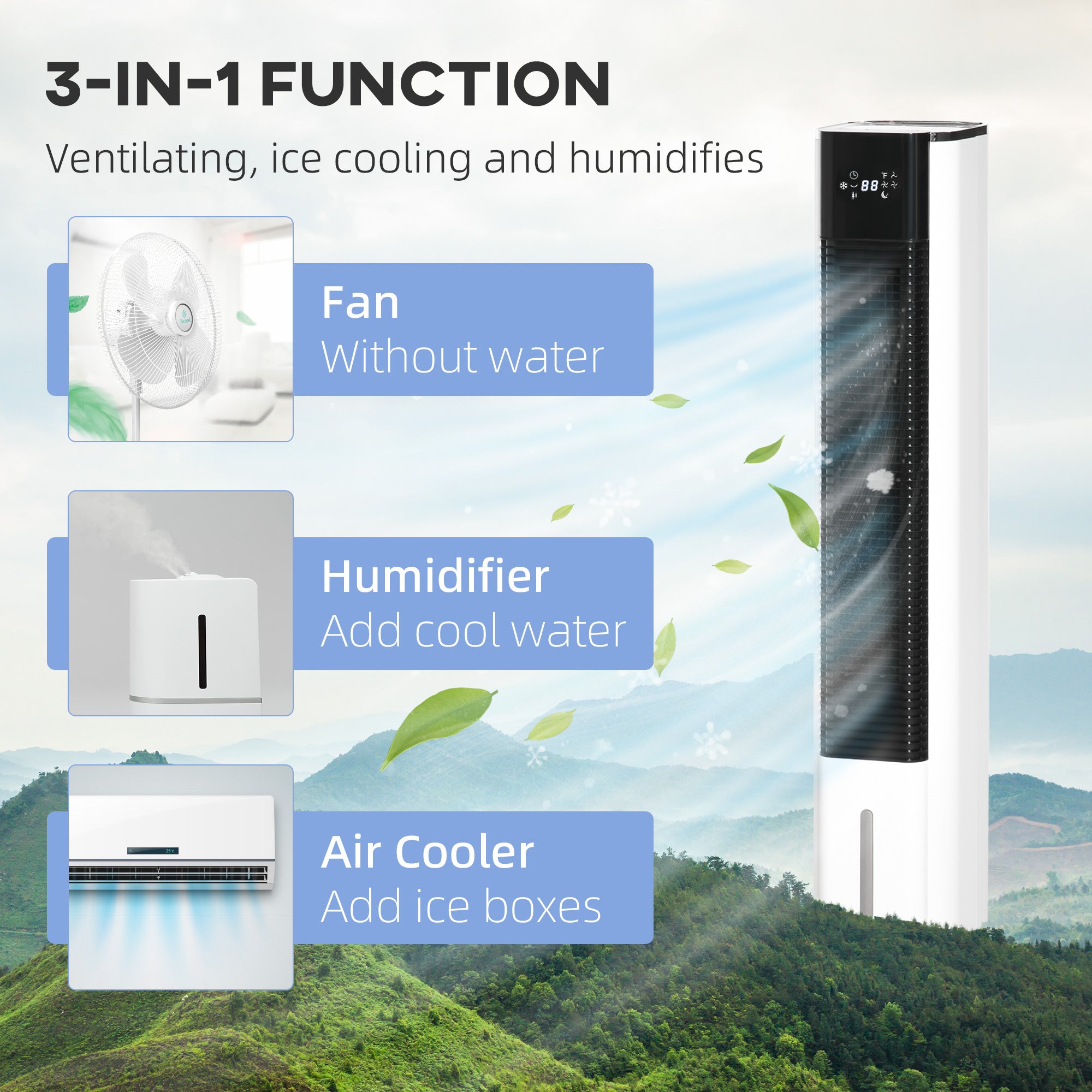 HOMCOM Portable Air Cooler, 6L Tank Humidifier Evaporative Ice Cooling Fan Water Conditioner Unit with 3 Modes, 3 Speed, Remote, Timer, Oscillating for Home Bedroom, White 
