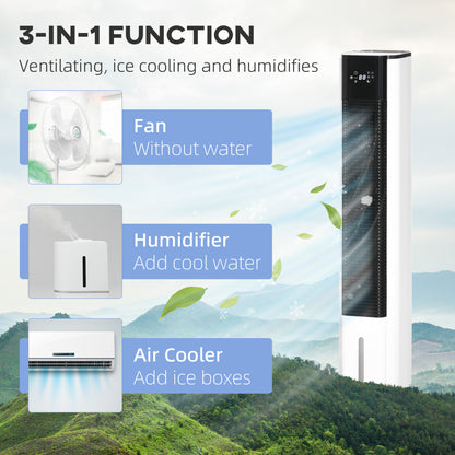HOMCOM Portable Air Cooler, 6L Tank Humidifier Evaporative Ice Cooling Fan Water Conditioner Unit with 3 Modes, 3 Speed, Remote, Timer, Oscillating for Home Bedroom, White 