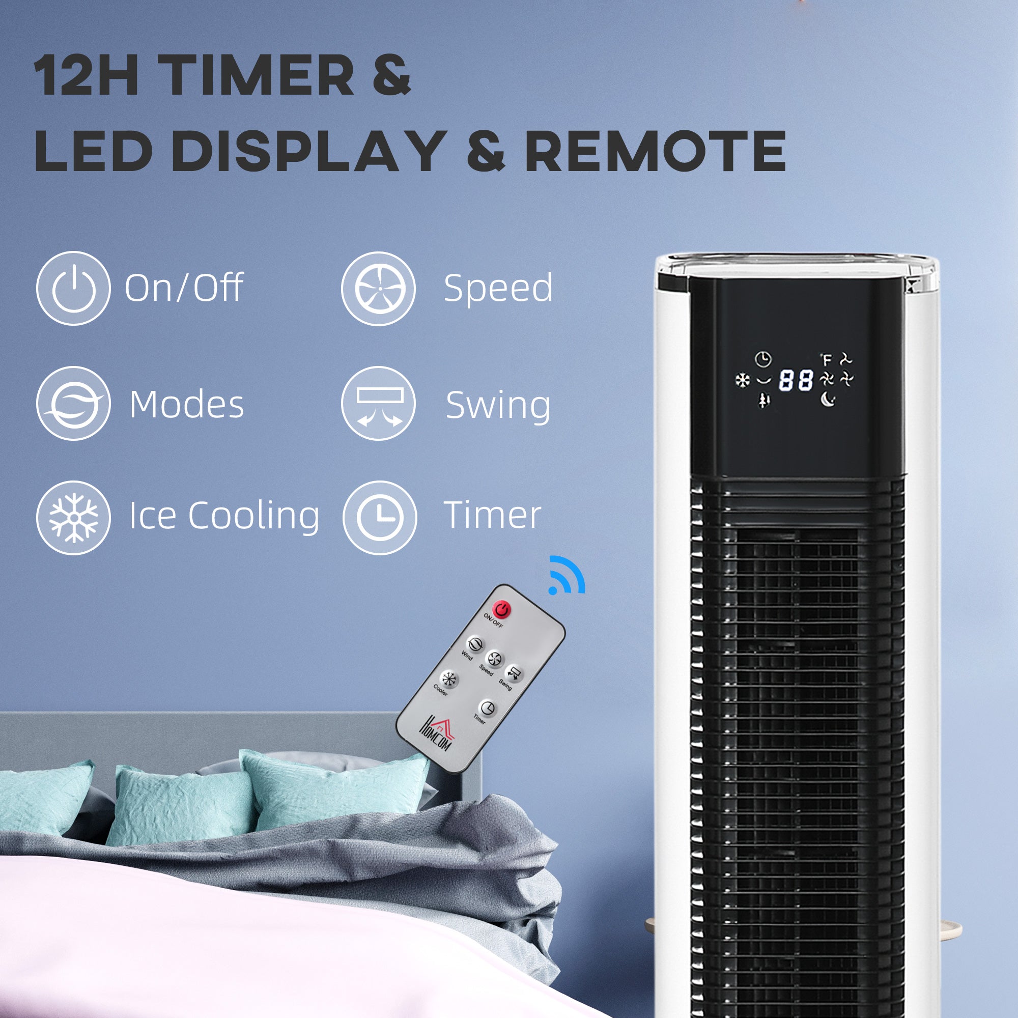 HOMCOM Portable Air Cooler, 6L Tank Humidifier Evaporative Ice Cooling Fan Water Conditioner Unit with 3 Modes, 3 Speed, Remote, Timer, Oscillating for Home Bedroom, White 