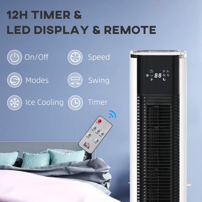HOMCOM Portable Air Cooler, 6L Tank Humidifier Evaporative Ice Cooling Fan Water Conditioner Unit with 3 Modes, 3 Speed, Remote, Timer, Oscillating for Home Bedroom, White 