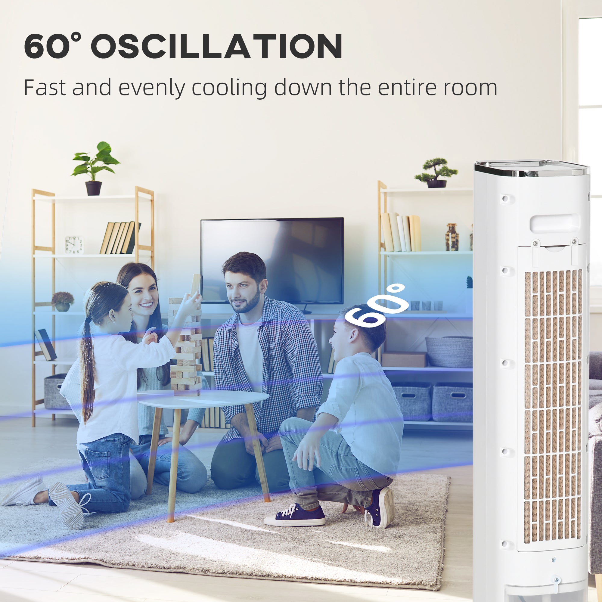 HOMCOM Portable Air Cooler, 6L Tank Humidifier Evaporative Ice Cooling Fan Water Conditioner Unit with 3 Modes, 3 Speed, Remote, Timer, Oscillating for Home Bedroom, White 