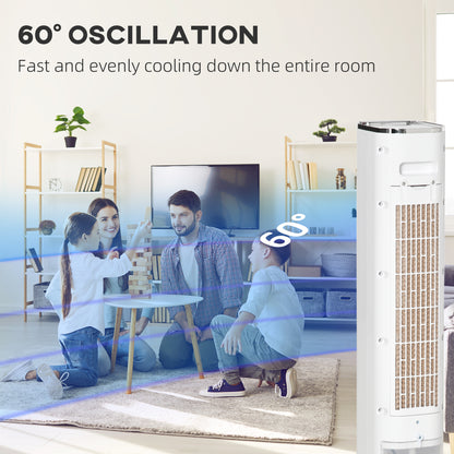 HOMCOM Portable Air Cooler, 6L Tank Humidifier Evaporative Ice Cooling Fan Water Conditioner Unit with 3 Modes, 3 Speed, Remote, Timer, Oscillating for Home Bedroom, White 