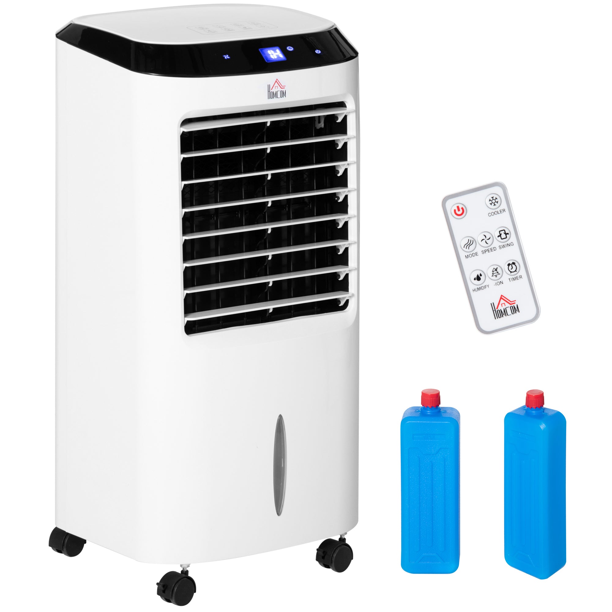 HOMCOM Portable Air Cooler, Evaporative Anion Ice Cooling Fan Water Conditioner Humidifier Unit with 10L Water Tank, 3 Modes, 3 Speed, Remote, Timer, Oscillating for Home Quiet Bedroom, White 