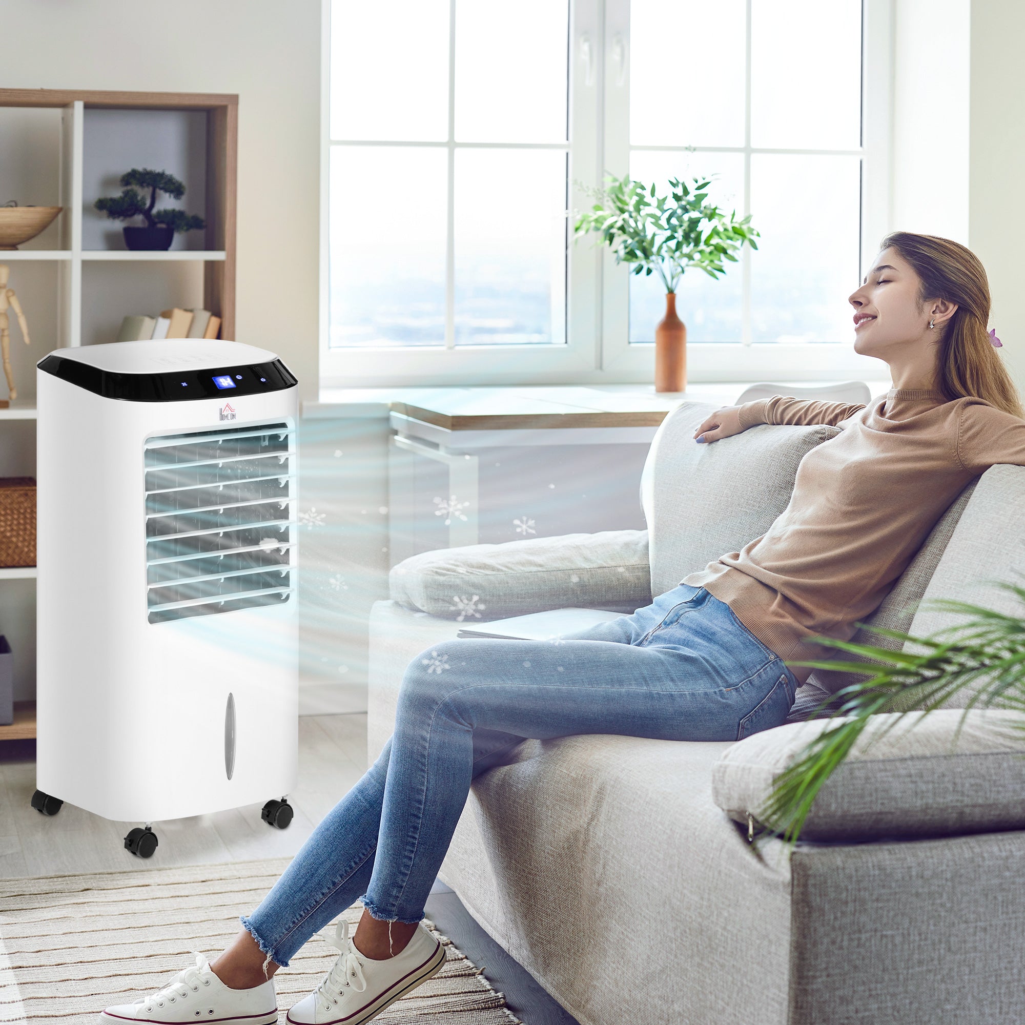 HOMCOM Portable Air Cooler, Evaporative Anion Ice Cooling Fan Water Conditioner Humidifier Unit with 10L Water Tank, 3 Modes, 3 Speed, Remote, Timer, Oscillating for Home Quiet Bedroom, White 