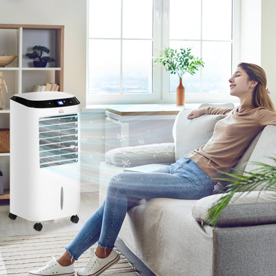 HOMCOM Portable Air Cooler, Evaporative Anion Ice Cooling Fan Water Conditioner Humidifier Unit with 10L Water Tank, 3 Modes, 3 Speed, Remote, Timer, Oscillating for Home Quiet Bedroom, White 