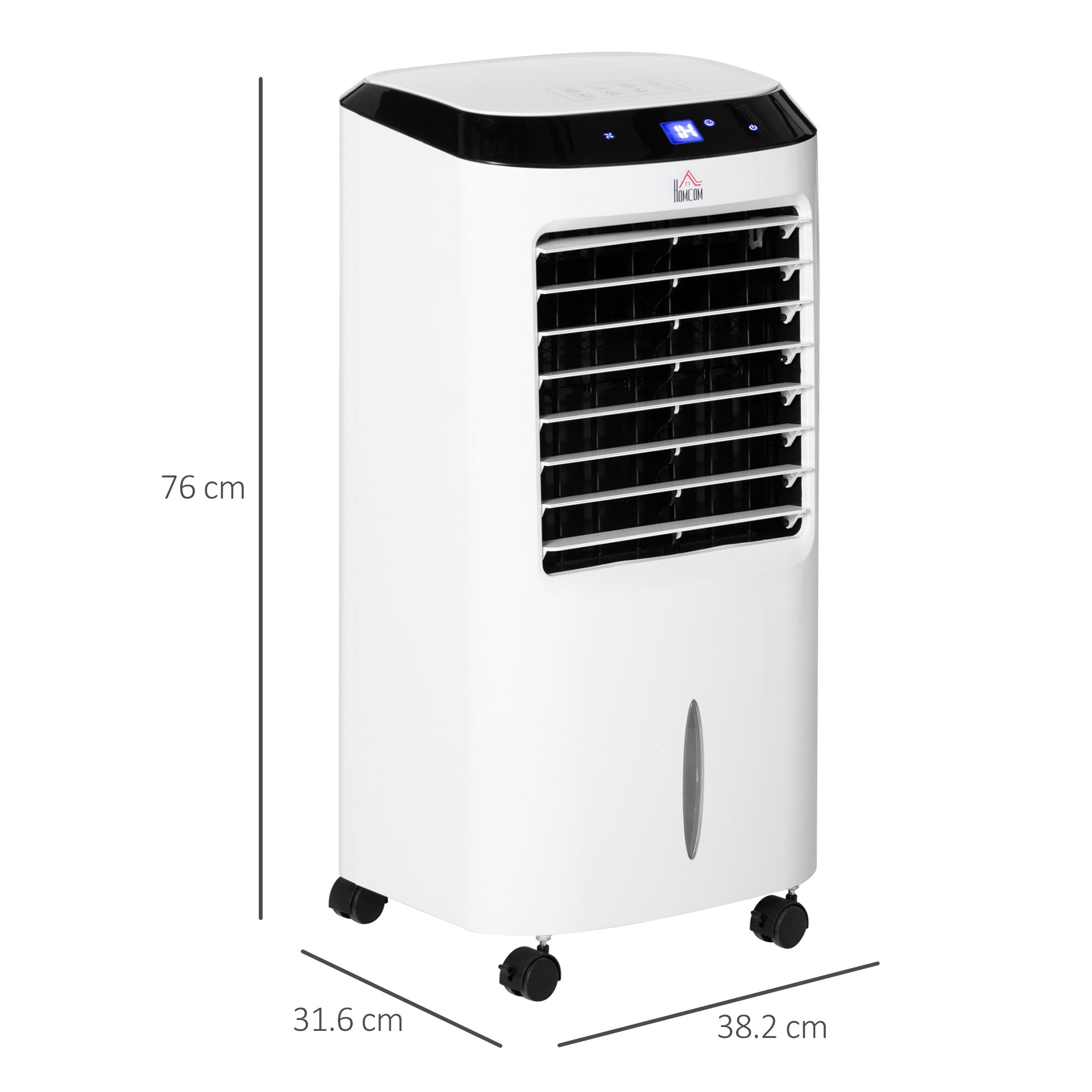 HOMCOM Portable Air Cooler, Evaporative Anion Ice Cooling Fan Water Conditioner Humidifier Unit with 10L Water Tank, 3 Modes, 3 Speed, Remote, Timer, Oscillating for Home Quiet Bedroom, White 