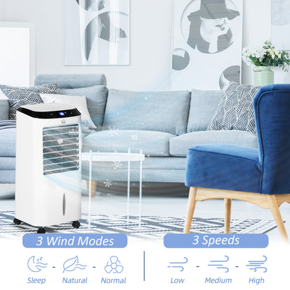 HOMCOM Portable Air Cooler, Evaporative Anion Ice Cooling Fan Water Conditioner Humidifier Unit with 10L Water Tank, 3 Modes, 3 Speed, Remote, Timer, Oscillating for Home Quiet Bedroom, White 