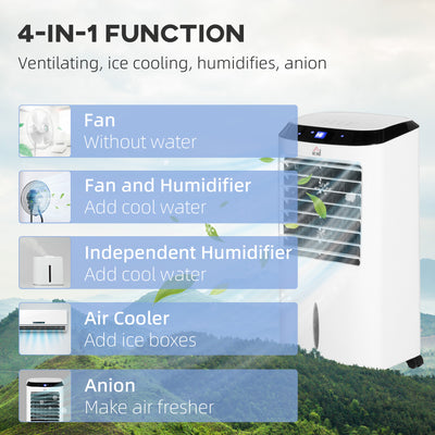 HOMCOM Portable Air Cooler, Evaporative Anion Ice Cooling Fan Water Conditioner Humidifier Unit with 10L Water Tank, 3 Modes, 3 Speed, Remote, Timer, Oscillating for Home Quiet Bedroom, White 
