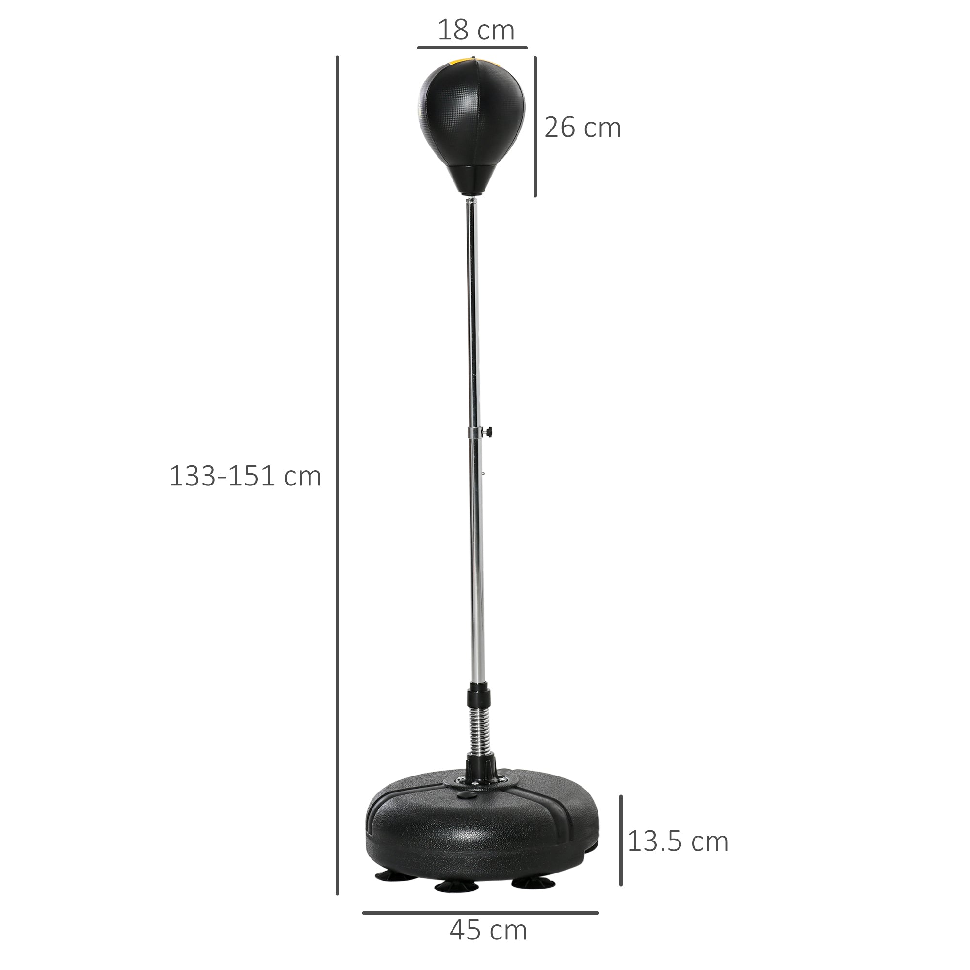 HOMCOM Punching Bag with Stand, Free Standing Boxing Bag Set, Speed Bag with Speedball Adjustable Height from 133cm to 151cm for Teens, Black, Gold Tone 