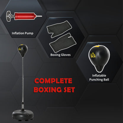HOMCOM Punching Bag with Stand, Free Standing Boxing Bag Set, Speed Bag with Speedball Adjustable Height from 133cm to 151cm for Teens, Black, Gold Tone 