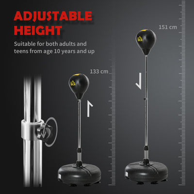 HOMCOM Punching Bag with Stand, Free Standing Boxing Bag Set, Speed Bag with Speedball Adjustable Height from 133cm to 151cm for Teens, Black, Gold Tone 