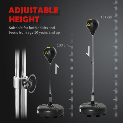 HOMCOM Punching Bag with Stand, Free Standing Boxing Bag Set, Speed Bag with Speedball Adjustable Height from 133cm to 151cm for Teens, Black, Gold Tone 
