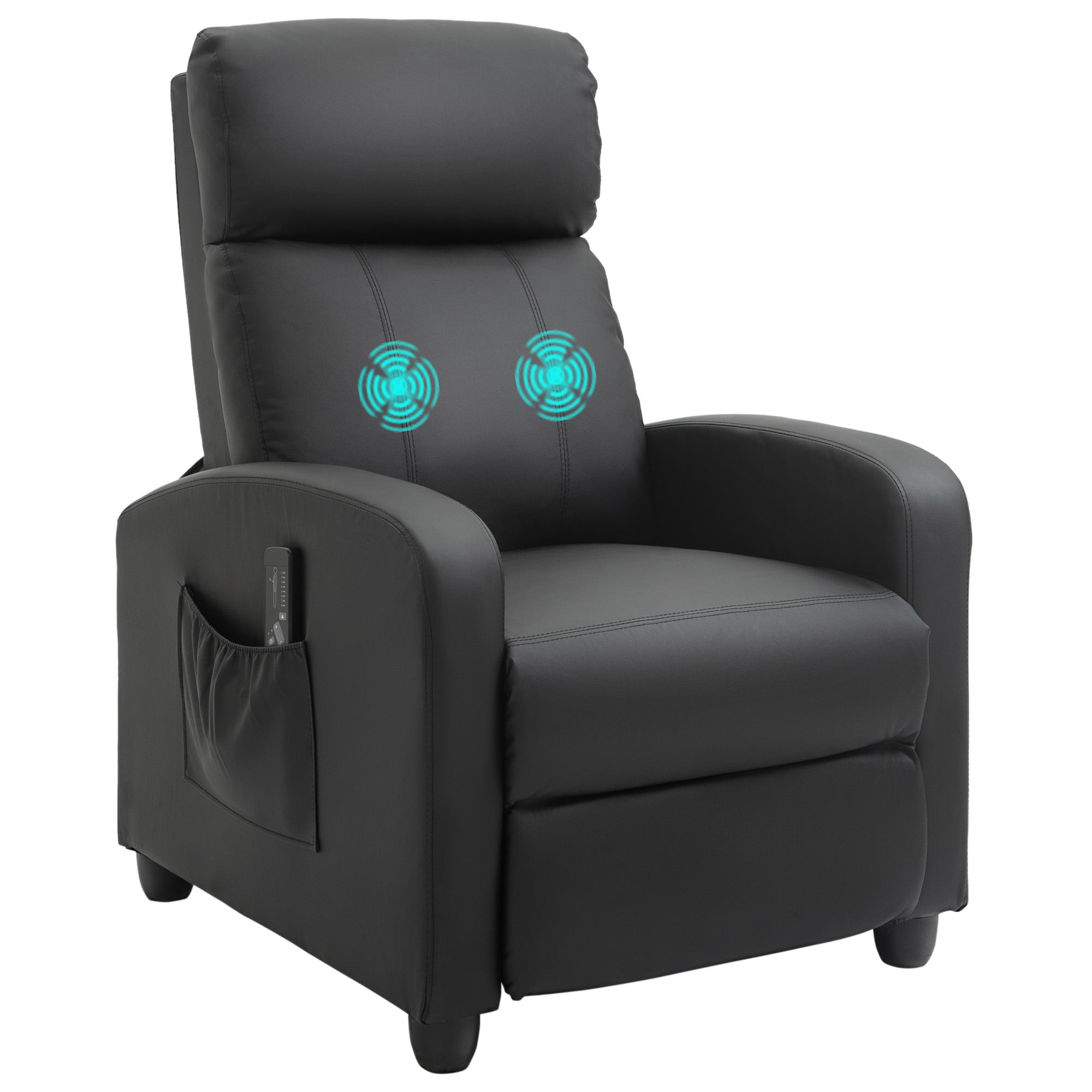 HOMCOM Recliner Armchair, Massage Faux Leather Push Back Reclining Chair with Adjustable Leg Rest, Side Pocket, for Home Living Room Theatre, Black 