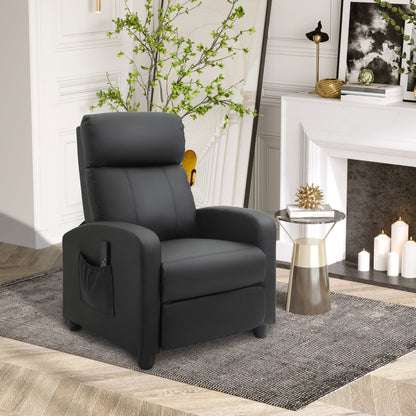 HOMCOM Recliner Armchair, Massage Faux Leather Push Back Reclining Chair with Adjustable Leg Rest, Side Pocket, for Home Living Room Theatre, Black 