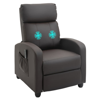 HOMCOM Recliner Armchair, Massage Faux Leather Push Back Reclining Chair with Adjustable Leg Rest, Side Pocket, for Home Living Room Theatre, Brown 