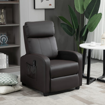 HOMCOM Recliner Armchair, Massage Faux Leather Push Back Reclining Chair with Adjustable Leg Rest, Side Pocket, for Home Living Room Theatre, Brown 