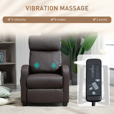 HOMCOM Recliner Armchair, Massage Faux Leather Push Back Reclining Chair with Adjustable Leg Rest, Side Pocket, for Home Living Room Theatre, Brown 