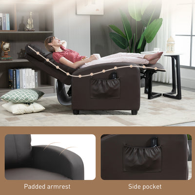 HOMCOM Recliner Armchair, Massage Faux Leather Push Back Reclining Chair with Adjustable Leg Rest, Side Pocket, for Home Living Room Theatre, Brown 