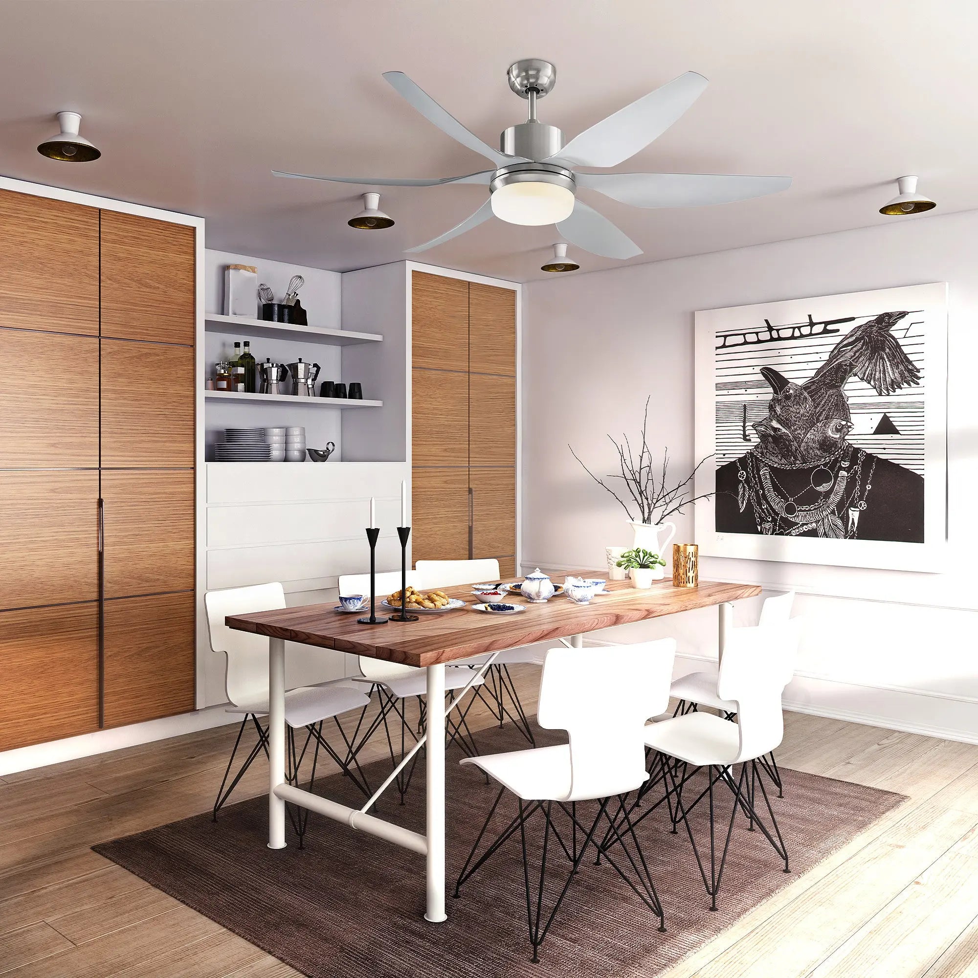 HOMCOM Reversible Ceiling Fan with Light, 6 Blades Indoor Modern Mount LED Lighting Fan with Remote Controller, for Bedroom, Living Room, Silver 