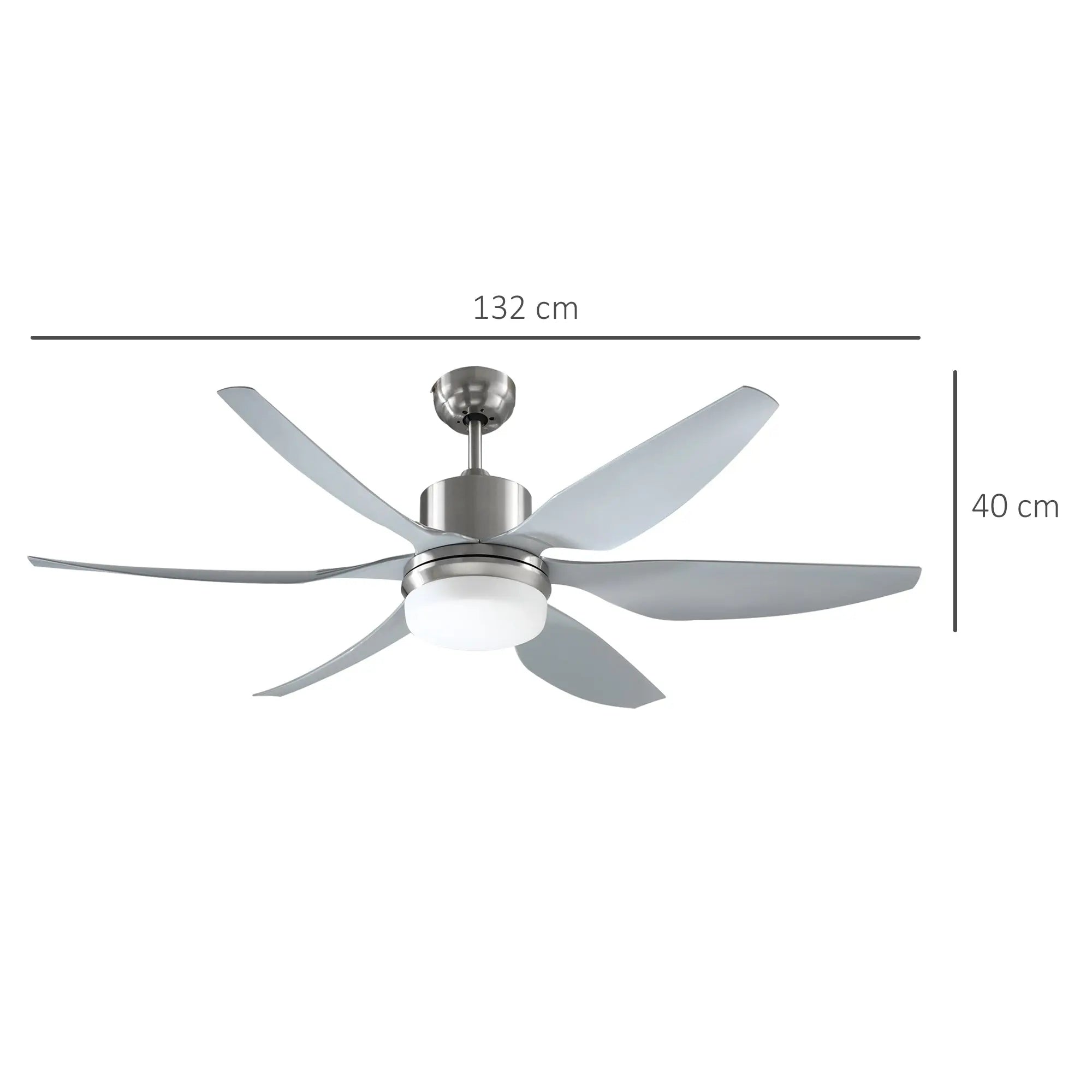 HOMCOM Reversible Ceiling Fan with Light, 6 Blades Indoor Modern Mount LED Lighting Fan with Remote Controller, for Bedroom, Living Room, Silver 