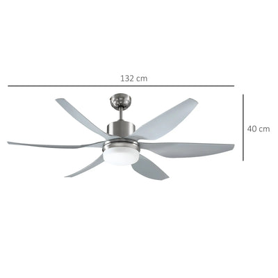 HOMCOM Reversible Ceiling Fan with Light, 6 Blades Indoor Modern Mount LED Lighting Fan with Remote Controller, for Bedroom, Living Room, Silver 