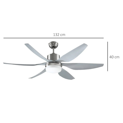 HOMCOM Reversible Ceiling Fan with Light, 6 Blades Indoor Modern Mount LED Lighting Fan with Remote Controller, for Bedroom, Living Room, Silver 