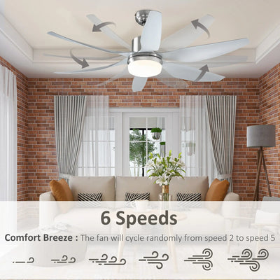 HOMCOM Reversible Ceiling Fan with Light, 6 Blades Indoor Modern Mount LED Lighting Fan with Remote Controller, for Bedroom, Living Room, Silver 