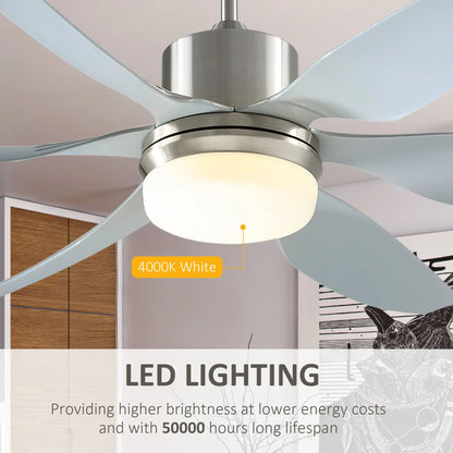 HOMCOM Reversible Ceiling Fan with Light, 6 Blades Indoor Modern Mount LED Lighting Fan with Remote Controller, for Bedroom, Living Room, Silver 