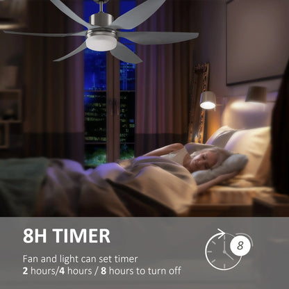 HOMCOM Reversible Ceiling Fan with Light, 6 Blades Indoor Modern Mount LED Lighting Fan with Remote Controller, for Bedroom, Living Room, Silver 