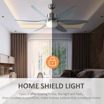 HOMCOM Reversible Ceiling Fan with Light, 6 Blades Indoor Modern Mount LED Lighting Fan with Remote Controller, for Bedroom, Living Room, Silver 