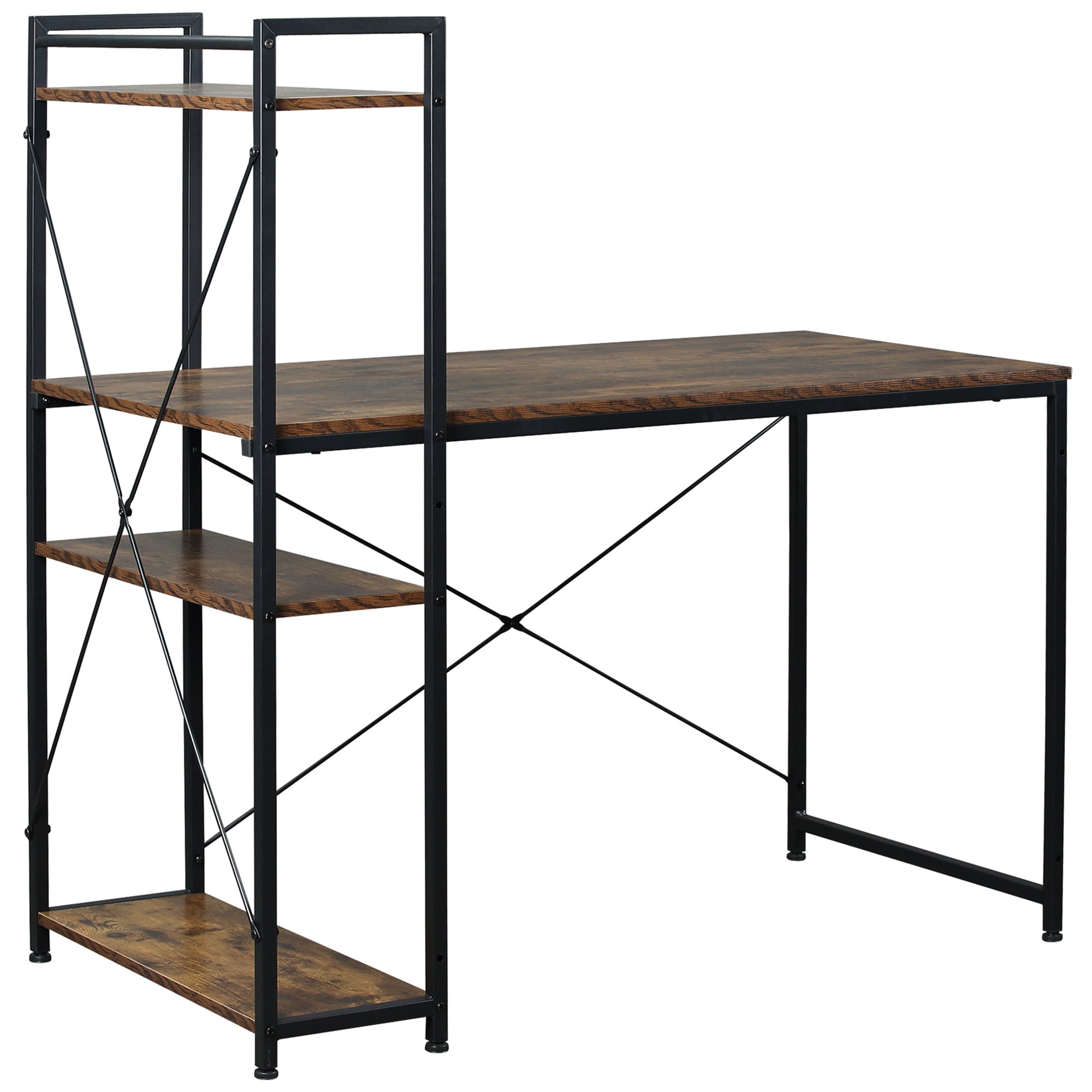 HOMCOM Reversible Computer Desk with Storage Shelves on Left or Right, Industrial Reversible Writing Desk for Home Office, Study, Easy Assembly, 120 x 64 x 121cm, Rustic Brown and Black 