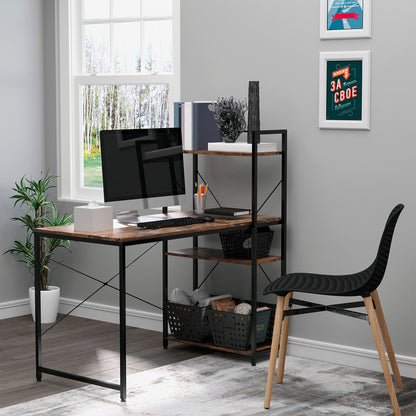 HOMCOM Reversible Computer Desk with Storage Shelves on Left or Right, Industrial Reversible Writing Desk for Home Office, Study, Easy Assembly, 120 x 64 x 121cm, Rustic Brown and Black 
