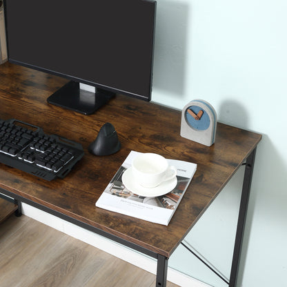 HOMCOM Reversible Computer Desk with Storage Shelves on Left or Right, Industrial Reversible Writing Desk for Home Office, Study, Easy Assembly, 120 x 64 x 121cm, Rustic Brown and Black 