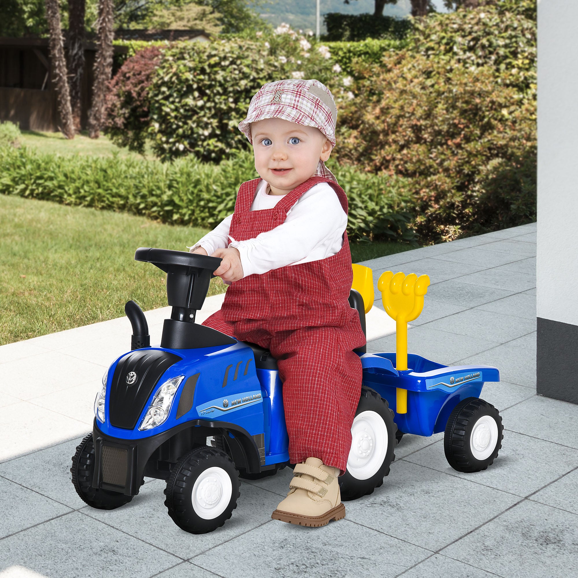 HOMCOM Ride On Tractor Toddler Walker Foot To Floor Slider w/ Horn Storage Steering Wheel for 1-3 Years Old Blue 