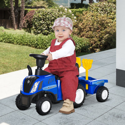 HOMCOM Ride On Tractor Toddler Walker Foot To Floor Slider w/ Horn Storage Steering Wheel for 1-3 Years Old Blue 