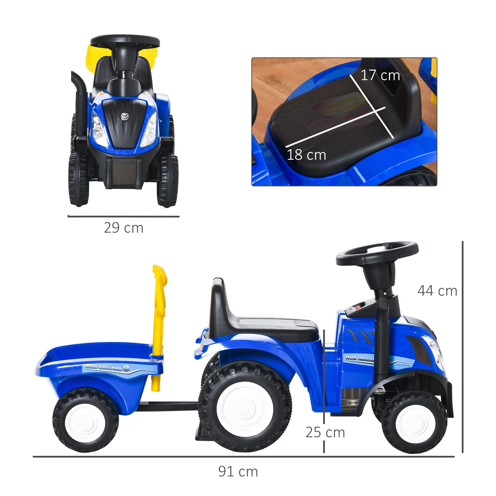 HOMCOM Ride On Tractor Toddler Walker Foot To Floor Slider w/ Horn Storage Steering Wheel for 1-3 Years Old Blue 