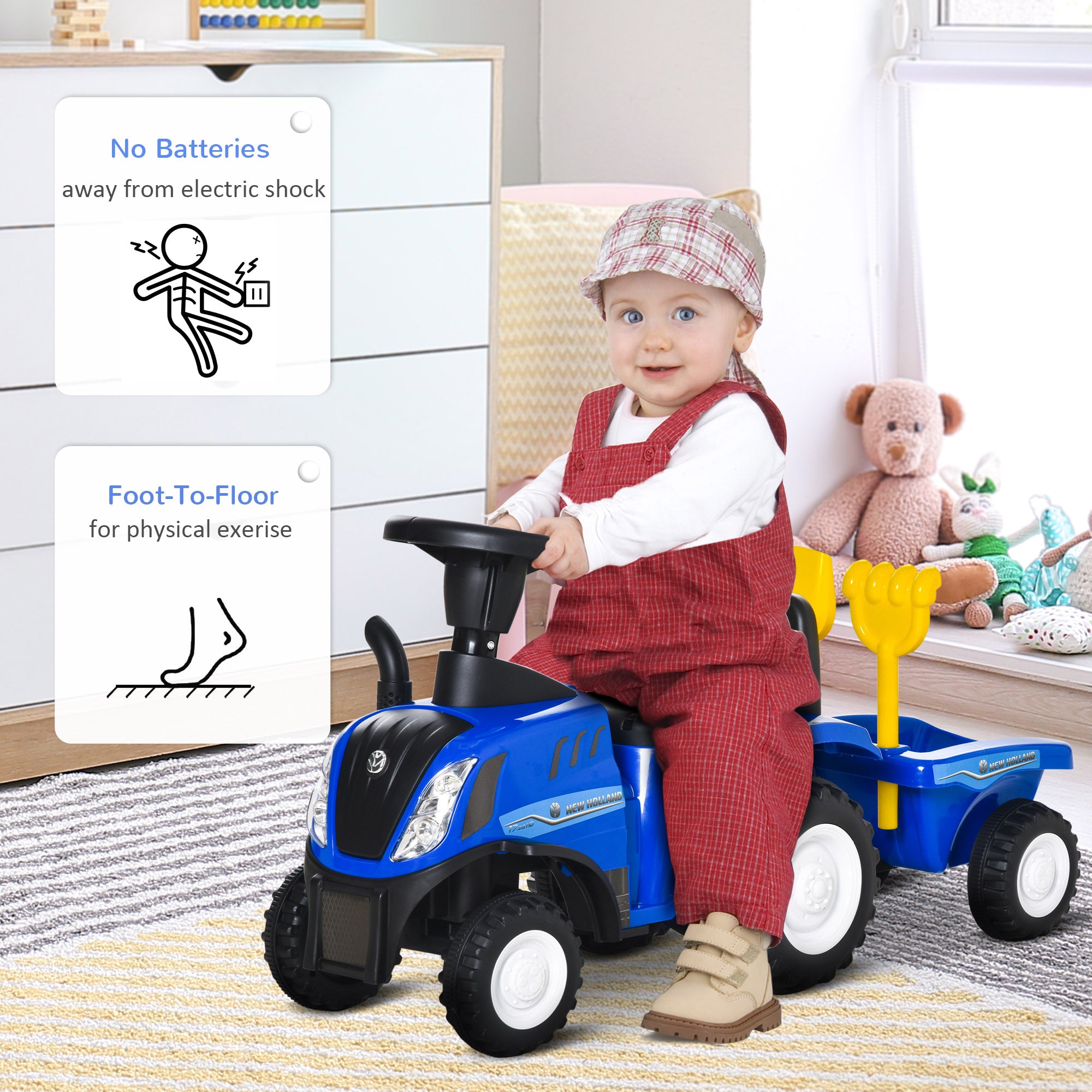 HOMCOM Ride On Tractor Toddler Walker Foot To Floor Slider w/ Horn Storage Steering Wheel for 1-3 Years Old Blue 