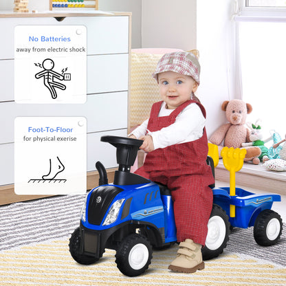 HOMCOM Ride On Tractor Toddler Walker Foot To Floor Slider w/ Horn Storage Steering Wheel for 1-3 Years Old Blue 