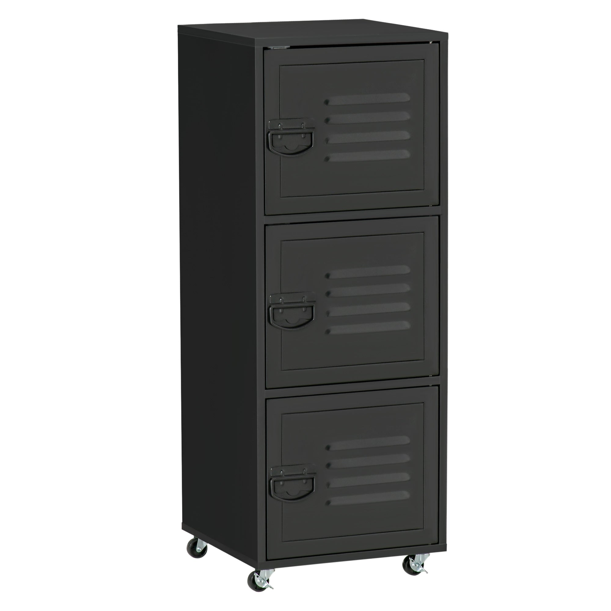 HOMCOM Rolling Storage Cabinet 3-Tier Mobile File Cabinet with Wheels & Metal Doors for Home Office, Living Room, Black 