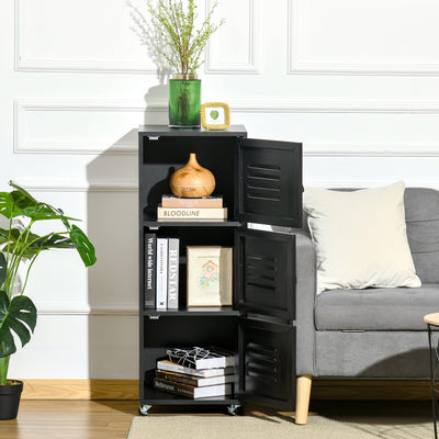 HOMCOM Rolling Storage Cabinet 3-Tier Mobile File Cabinet with Wheels & Metal Doors for Home Office, Living Room, Black 