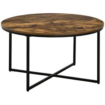 HOMCOM Round Coffee Table, Industrial Side Table with Metal Frame, Large Coffee Tables for Living Room, Bedroom, Rustic Brown 