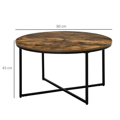 HOMCOM Round Coffee Table, Industrial Side Table with Metal Frame, Large Coffee Tables for Living Room, Bedroom, Rustic Brown 