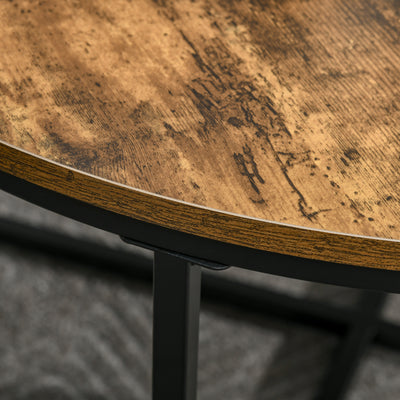 HOMCOM Round Coffee Table, Industrial Side Table with Metal Frame, Large Coffee Tables for Living Room, Bedroom, Rustic Brown 