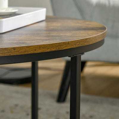 HOMCOM Round Coffee Table, Industrial Side Table with Metal Frame, Large Coffee Tables for Living Room, Bedroom, Rustic Brown 