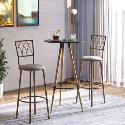 HOMCOM Set of 2 Bar Chairs Swivel Armless Upholstered Metal Frame Barstools with Backrest & Footrest, Bronze 