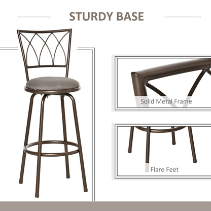 HOMCOM Set of 2 Bar Chairs Swivel Armless Upholstered Metal Frame Barstools with Backrest & Footrest, Bronze 